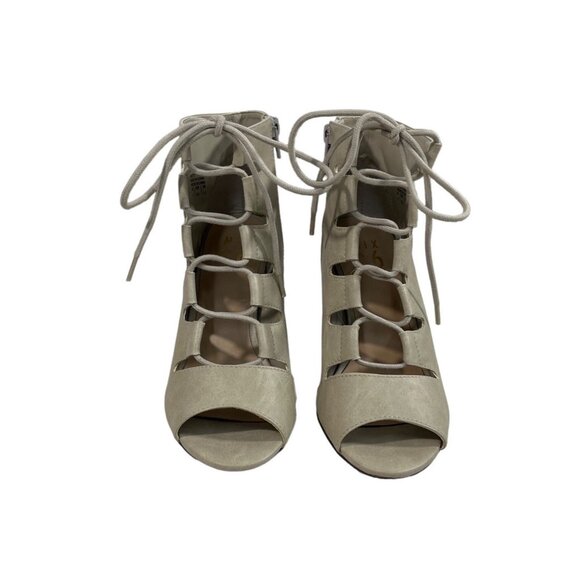 Mix No.6 Women's Grey Taupe Side Zip Closure Lace Up Patty Heels Sz 8 - NWB - Picture 3 of 14